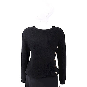 BOUTIQUE MOSCHINO 100%小羊毛金釦細節黑色坑條織紋羊毛衫