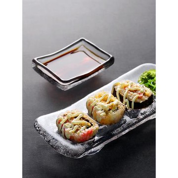 九土日式玻璃壽司盤創意錘紋刺身平盤透明蘸料盤芥末盤調味碟家用