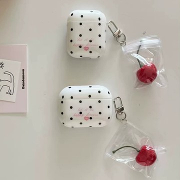 ins黑色波點字母耳機套 適用airpod4耳機殼 蘋果耳機Pro/2/3代保護套 全系列適用