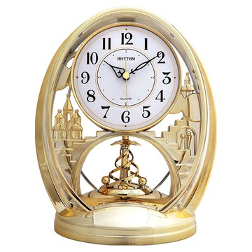 RHYTHM 日本麗聲時計 聖誕樹旋轉鐘擺座鐘  金色