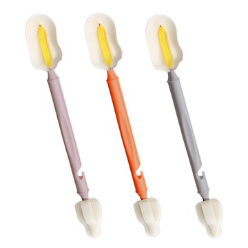 SUBES 雙頭雙層海綿奶瓶清潔刷 帶S型掛勾設計  粉色 + 珊瑚色 + 灰色  3支