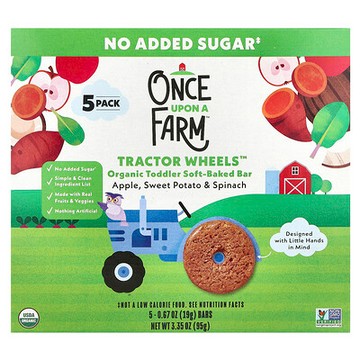 Once Upon A Farm, Tractor Wheels™，有機幼兒軟烤棒，蘋果、甘薯和菠菜味，5 包，每包 0.67 盎司（19 克）