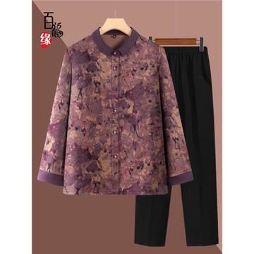 高檔中老年人秋裝女襯衫媽媽長袖上衣薄款奶奶洋氣春秋老太太衣服