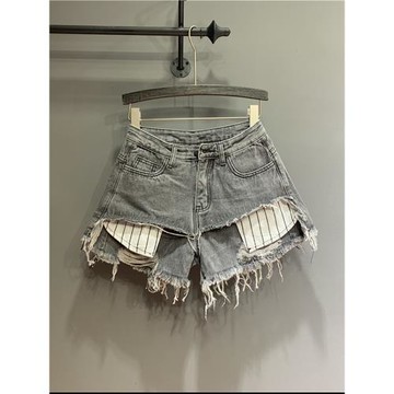 歐貨破洞牛仔短褲女2025夏季新款超短高腰褲口袋外露牛仔褲