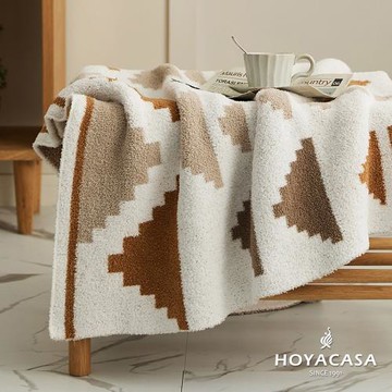 HOYACASA 幾何復古軟綿綿針織半邊絨毯-130x160cm