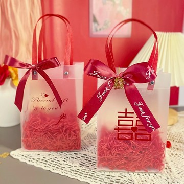 現貨 日日囍∞歐式提袋 燙金囍禮物袋 婚禮提袋 囍字禮品袋 透明手提袋 婚禮小物 喜糖袋 霧面磨砂袋 手提袋，禮品袋