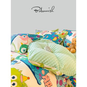 英國BOBOWISH 秋冬加厚全棉豆豆絨四件套加絨卡通大萌仔床單被套