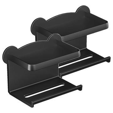 菓拉小舖 免打孔壁掛浴室衛生紙架 抽紙架款 附無痕免釘貼 21 x 13 x 11cm  黑色  2個