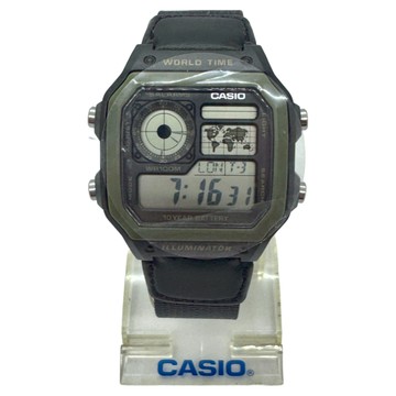 CASIO 卡西歐 經典地圖設計帆布材質數位休閒錶 AE-1200WHB-1B  黑色
