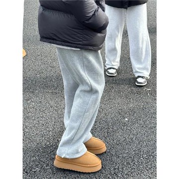 純棉灰色運動褲子女秋季薄款直筒寬松美式休閑闊腿棉褲束腳衛褲子