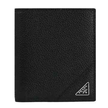 PRADA 2MO004 經典三角LOGO六卡簡易對開短夾.黑