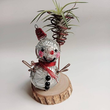 雪人空鳳架 鋁線手作 擺飾架 樟木底座 成品/DIY材料包