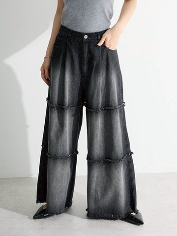 疊層流蘇拼接刷色牛仔褲(06000267300) - Green Parks