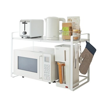 日本【YAMAZAKI】tower伸縮式微波爐架(白)