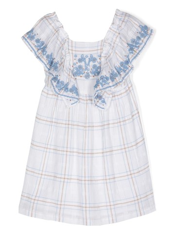 Tartine Et Chocolat - floral-embroidered check dress - kids - Cotton/Cotton - 8 yrs - White