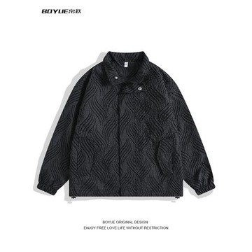 BOYUE帛躍潮牌時尚設計感褶皺提花翻領夾克小香風情侶裝ins外套男