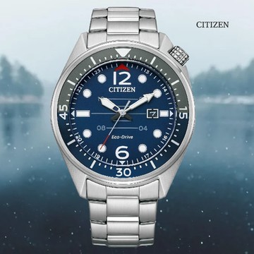 CITIZEN 星辰 GENTS 光動能 夜光時標 不鏽鋼 男錶-藍 AW1716-83L 送禮 禮物 推薦