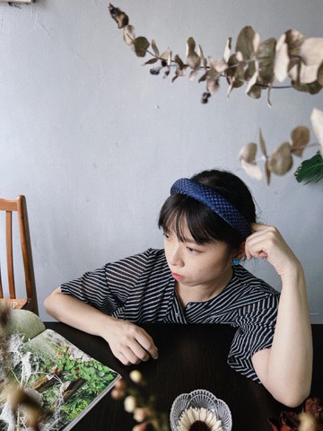 古董領帶改製手工髮箍-幻影藍-立體版