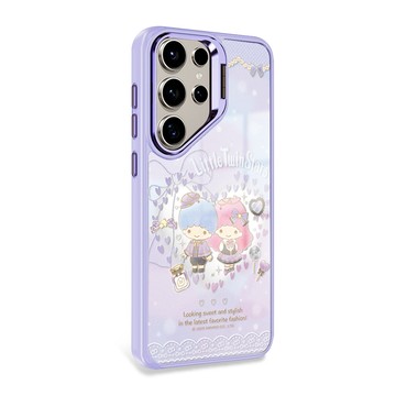 APBS 三麗鷗 Samsung S26/S25/S24/S23系列 防摔合金框隱形立架鏡面磁吸手機殼-甜心雙子星-紫框