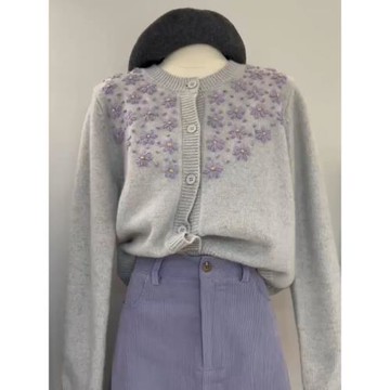 重工繡花馬海毛毛衣女2024秋冬新款小個子甜美溫柔軟糯針織開衫