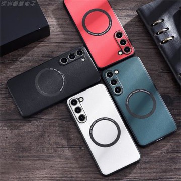 適用三星s21Plus磨砂皮紋手機殼s21Ultra鏡頭全包Magsafe磁吸充電