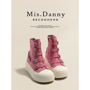 與愛私奔~厚底內增高8cm高幫帆布鞋2025款百搭休閑松糕小個子板鞋