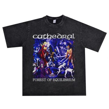 歐美厄運重金屬搖滾組合CATHEDRAL大教堂樂隊水洗做舊T恤男女寬松