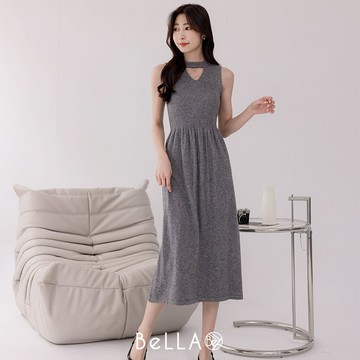 【買2送1】BeLLA 領口挖空針織洋裝 質感灰