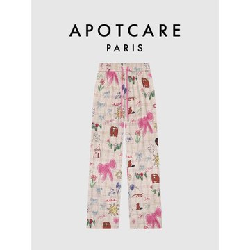 (免運)【新品】法國APOTCARE官網 撞色涂鴉高腰休閑褲女2025年夏季新款