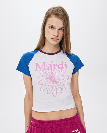 MARDI MERCREDI 印花短TEE 白色 經典小雛菊 薰衣草紫花 短版 拉克蘭袖 CROPPED TSHIRT RAGLAN FLOWERMARDI