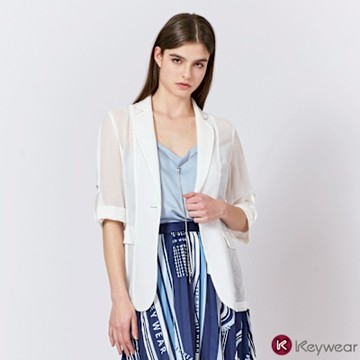 KeyWear奇威名品    透氣網紗休閒西裝外套-白色