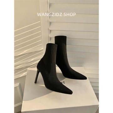 瘦腿襪靴女新爆款秋冬季細跟高跟鞋尖頭彈力襪子靴瘦瘦短靴子氣質