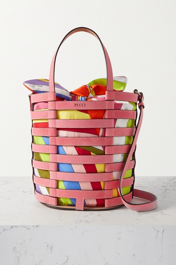 PUCCI - Large Leather And Printed Silk-twill Bucket Bag - Fuchsia - One size