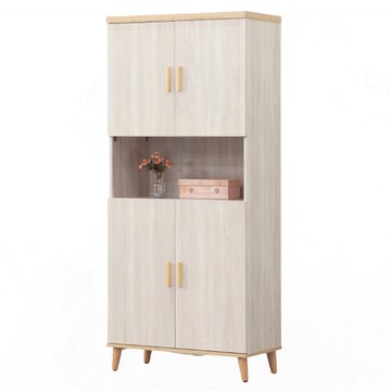 文創集 歐莉雙色2.7尺四門中空高玄關櫃-80x40x181cm免組