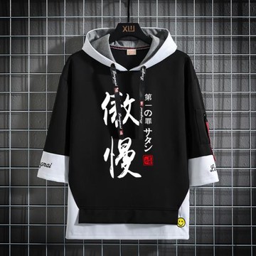七宗罪潮牌寬松衣服文字動漫周邊連帽五七分短袖體T恤男夏季學生