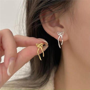 范智喬 韓國韓版925純銀蝴蝶結耳釘耳環簡約氣質百搭ins風耳飾