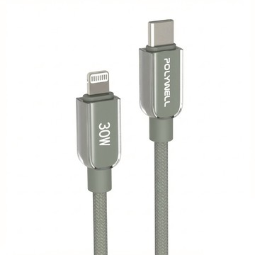 POLYWELL 寶利威爾 Type-C To L 30W 蘋果水晶編織快充線 PW15-W45-A453  100cm  灰色  1個