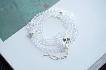 天然雙A白水晶白幽靈手鏈多圈 搭配銀花開富貴 好運連連 開運闢邪