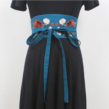 國風刺繡腰帶女寬裝飾漢服腰帶配裙子復古民族風中式皮帶古裝配飾
