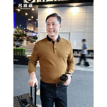 男士中老年長袖T恤寬松商務休閑中年爸爸秋裝打底上衣純棉POLO衫