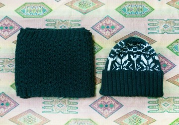 Lan冬日圍巾+毛帽 組合 (墨綠)