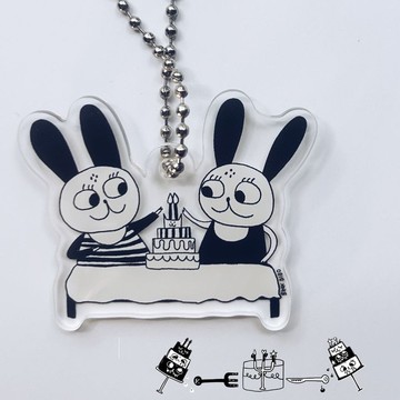 原創設計 兔子生日派對壓克力吊飾 / 鑰匙圈