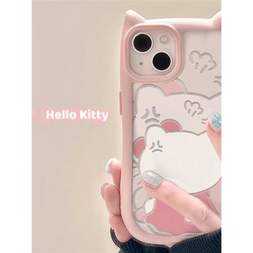 適用蘋果15promax手機殼新款硅膠防摔iphone14Pro全包立體耳朵17Promax高出鏡頭mate60Pro+可愛kt貓16Pro網紅