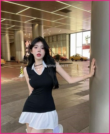 夏季美式學院風假兩件襯衫洋裝女修身收腰顯瘦氣質無袖背心裙子 EFGH