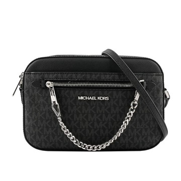 Michael Kors 銀字滿版塗層帆布附鏈帶前口袋方包(黑色)