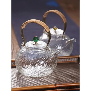 錘目紋提梁壺 日本加厚耐高溫玻璃茶壺大小號 透明功夫茶具泡茶器