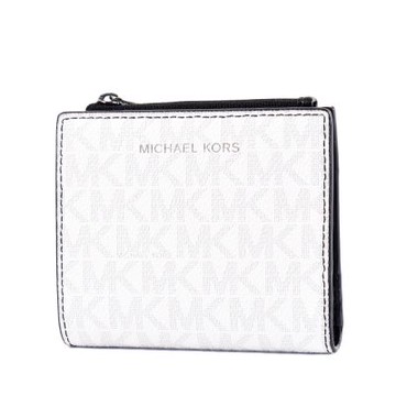MICHAEL KORS 男款 Cooper 緹花LOGO防刮釦式對開短夾-白色