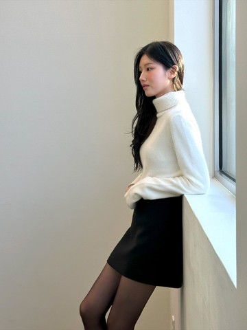 Twill A-line Mini Skirt [Grey/Ivory/Black]