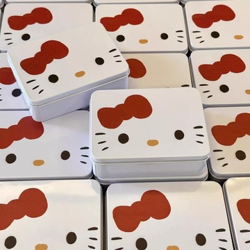 Kitty收納盒🎀 可愛凱蒂貓鐵盒收納盒高顏值桌面辦公室空盒小卡包裝盒 可愛收納盒 首飾收納盒 卡通收納盒 情緒盒子