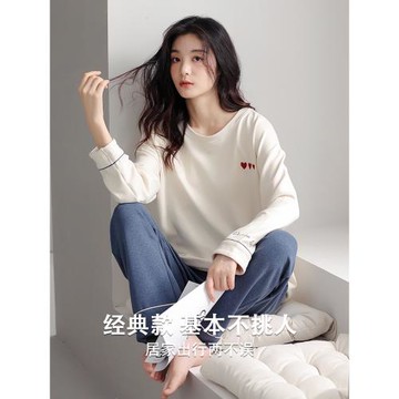 德絨睡衣女2024新款秋冬季長袖保暖家居服女士寬松薄絨可外穿套裝